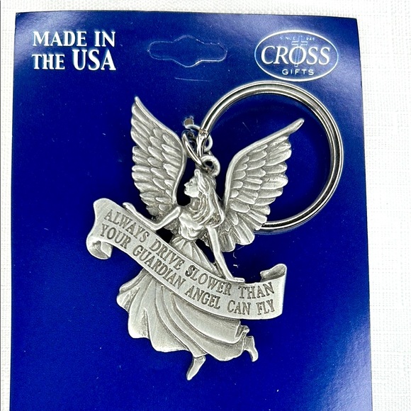 Accessories Pewter Guardian Angel Silver Auto Key Ring Holder Made In